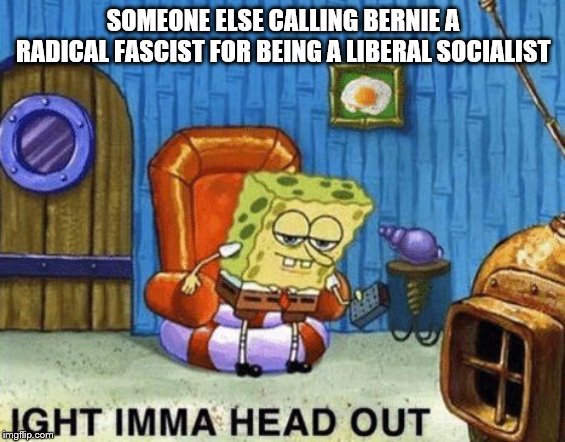 Ight imma head out | SOMEONE ELSE CALLING BERNIE A RADICAL FASCIST FOR BEING A LIBERAL SOCIALIST | image tagged in ight imma head out | made w/ Imgflip meme maker