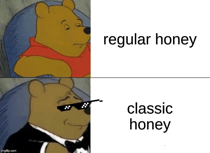 Tuxedo Winnie The Pooh | regular honey; classic honey | image tagged in memes,tuxedo winnie the pooh | made w/ Imgflip meme maker