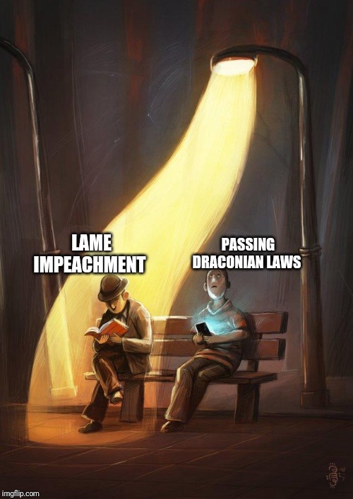 Keep your eye on the ball | PASSING DRACONIAN LAWS; LAME IMPEACHMENT | image tagged in streetlight,funny memes | made w/ Imgflip meme maker