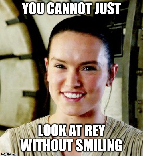 Rey Meme | YOU CANNOT JUST; LOOK AT REY WITHOUT SMILING | image tagged in rey,star wars | made w/ Imgflip meme maker
