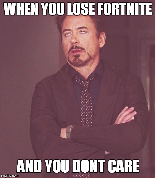 Face You Make Robert Downey Jr | WHEN YOU LOSE FORTNITE; AND YOU DONT CARE | image tagged in memes,face you make robert downey jr | made w/ Imgflip meme maker