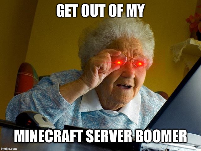 Grandma Finds The Internet | GET OUT OF MY; MINECRAFT SERVER BOOMER | image tagged in memes,grandma finds the internet | made w/ Imgflip meme maker