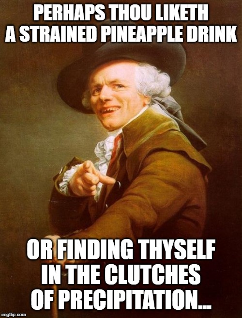 Write to Me and Escape | PERHAPS THOU LIKETH A STRAINED PINEAPPLE DRINK; OR FINDING THYSELF IN THE CLUTCHES OF PRECIPITATION... | image tagged in memes,joseph ducreux | made w/ Imgflip meme maker