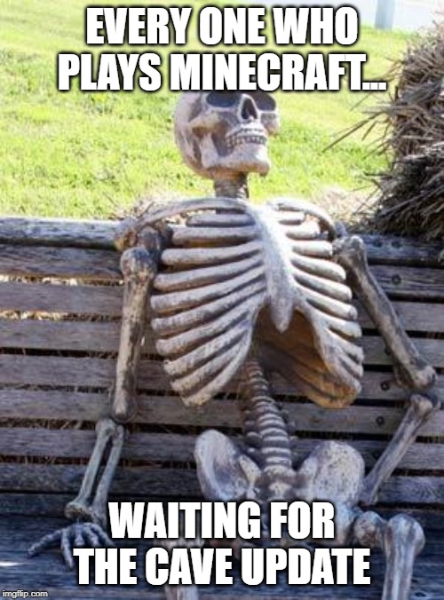 Waiting Skeleton Meme | EVERY ONE WHO PLAYS MINECRAFT... WAITING FOR THE CAVE UPDATE | image tagged in memes,waiting skeleton | made w/ Imgflip meme maker