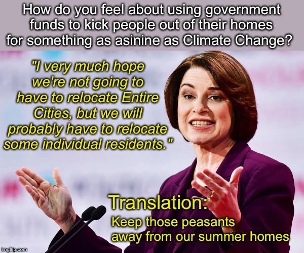 Dem Debate Kalichakuga or whatever | How do you feel about using government funds to kick people out of their homes for something as asinine as Climate Change? "I very much hope we're not going to have to relocate Entire Cities, but we will probably have to relocate some individual residents."; Translation:; Keep those peasants away from our summer homes | image tagged in presidential debate | made w/ Imgflip meme maker