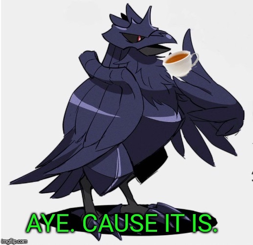 The_Tea_Drinking_Corviknight | AYE. CAUSE IT IS. | image tagged in the_tea_drinking_corviknight | made w/ Imgflip meme maker