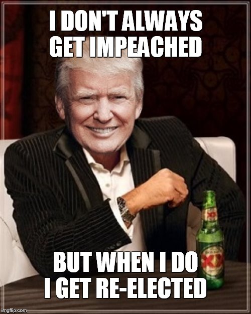 I DON'T ALWAYS GET IMPEACHED; BUT WHEN I DO I GET RE-ELECTED | image tagged in trump | made w/ Imgflip meme maker