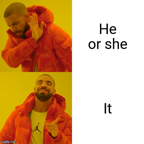 Drake Hotline Bling | He or she; It | image tagged in memes,drake hotline bling | made w/ Imgflip meme maker