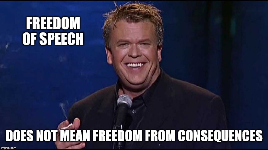 Ron White | FREEDOM OF SPEECH DOES NOT MEAN FREEDOM FROM CONSEQUENCES | image tagged in ron white | made w/ Imgflip meme maker