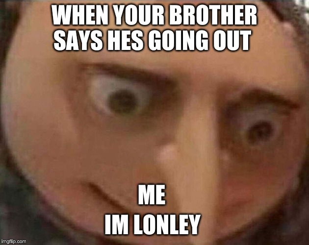 gru meme | WHEN YOUR BROTHER SAYS HES GOING OUT; ME; IM LONLEY | image tagged in gru meme | made w/ Imgflip meme maker
