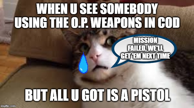 WHEN U SEE SOMEBODY USING THE O.P. WEAPONS IN COD; MISSION FAILED, WE'LL GET 'EM NEXT TIME; BUT ALL U GOT IS A PISTOL | image tagged in memes,youtuber,fortnite meme,minecraft,call of duty | made w/ Imgflip meme maker