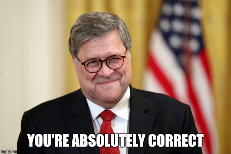 William Barr | YOU'RE ABSOLUTELY CORRECT | image tagged in william barr | made w/ Imgflip meme maker