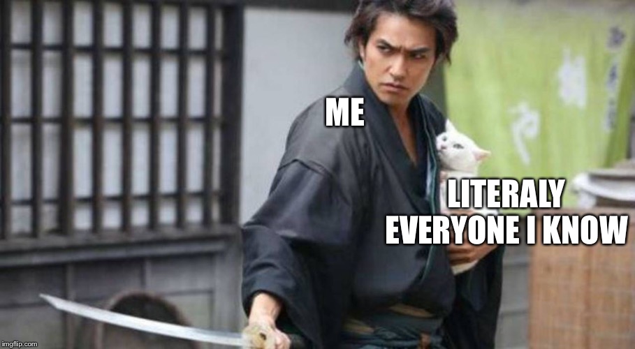 Samurai Protecting Cat | ME; LITERALY EVERYONE I KNOW | image tagged in samurai protecting cat | made w/ Imgflip meme maker