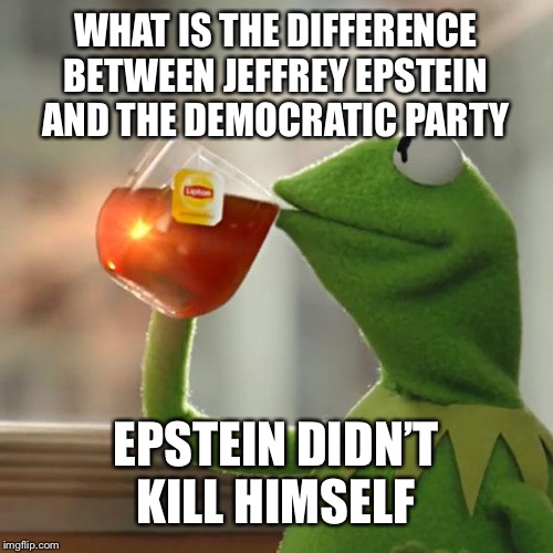 But That's None Of My Business |  WHAT IS THE DIFFERENCE BETWEEN JEFFREY EPSTEIN AND THE DEMOCRATIC PARTY; EPSTEIN DIDN’T KILL HIMSELF | image tagged in memes,but thats none of my business,kermit the frog | made w/ Imgflip meme maker