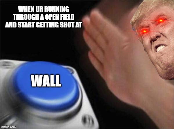 Blank Nut Button | WHEN UR RUNNING THROUGH A OPEN FIELD AND START GETTING SHOT AT; WALL | image tagged in memes,blank nut button | made w/ Imgflip meme maker