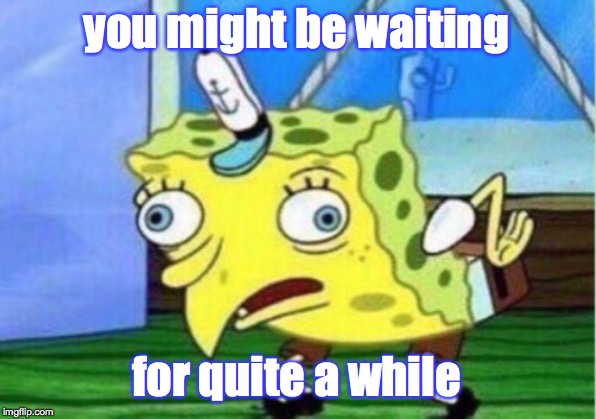 Mocking Spongebob Meme | you might be waiting for quite a while | image tagged in memes,mocking spongebob | made w/ Imgflip meme maker