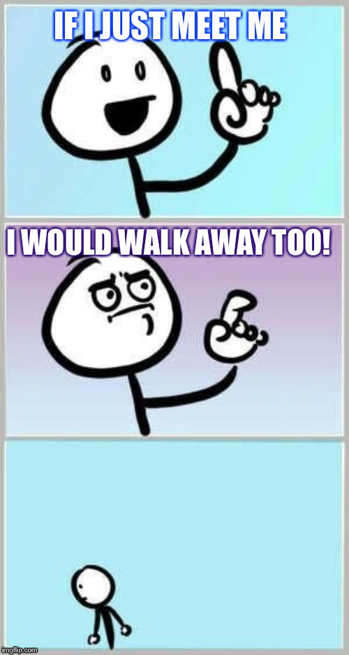 I just... um... bye | IF I JUST MEET ME; I WOULD WALK AWAY TOO! | image tagged in i just um bye | made w/ Imgflip meme maker