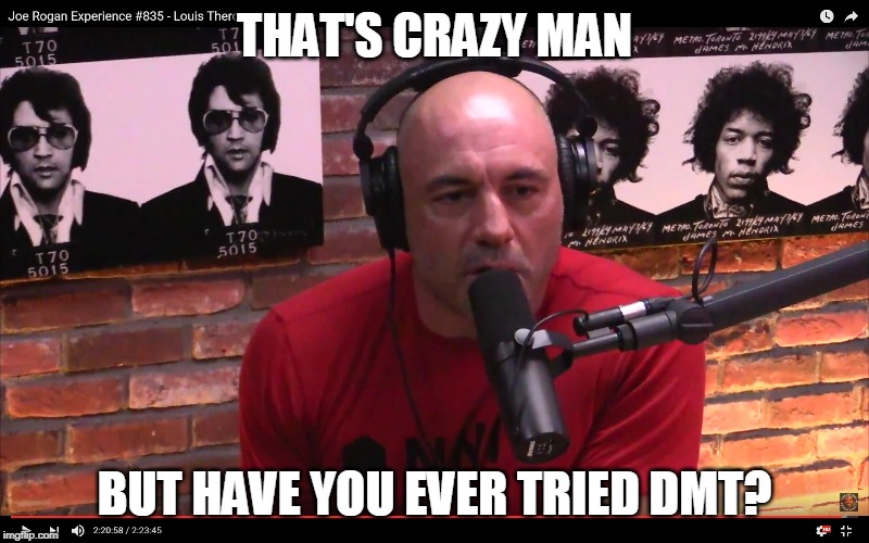 Joe Rogan | THAT'S CRAZY MAN; BUT HAVE YOU EVER TRIED DMT? | image tagged in joe rogan | made w/ Imgflip meme maker