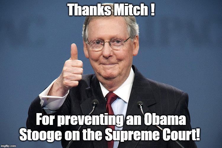 Mitch McConnell | Thanks Mitch ! For preventing an Obama Stooge on the Supreme Court! | image tagged in mitch mcconnell | made w/ Imgflip meme maker