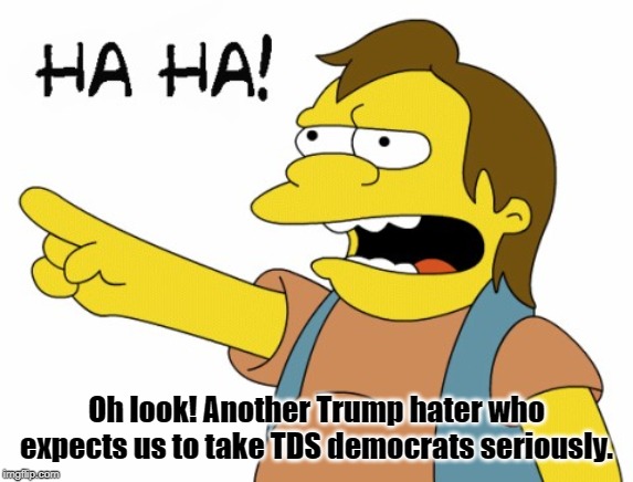 HA HA | Oh look! Another Trump hater who expects us to take TDS democrats seriously. | image tagged in ha ha | made w/ Imgflip meme maker