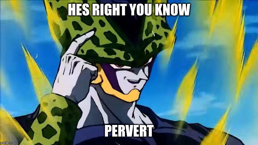 Perfect Cell Roll Safe | HES RIGHT YOU KNOW PERVERT | image tagged in perfect cell roll safe | made w/ Imgflip meme maker