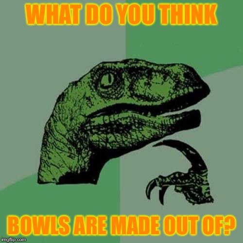 Bowls | WHAT DO YOU THINK; BOWLS ARE MADE OUT OF? | image tagged in memes,philosoraptor,bowl,think about it | made w/ Imgflip meme maker