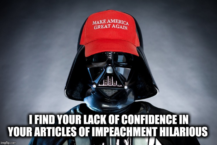 What a sh*t show | I FIND YOUR LACK OF CONFIDENCE IN YOUR ARTICLES OF IMPEACHMENT HILARIOUS | image tagged in darth trump darth vader resist theresistance black lives matter,trump impeachment,meme,political meme,democratic party,oh the hu | made w/ Imgflip meme maker