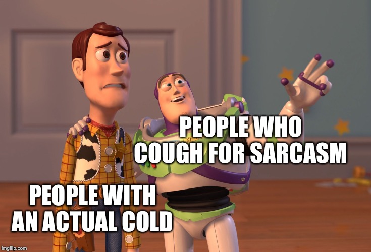 X, X Everywhere Meme | PEOPLE WHO COUGH FOR SARCASM; PEOPLE WITH AN ACTUAL COLD | image tagged in memes,x x everywhere | made w/ Imgflip meme maker