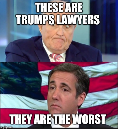 THESE ARE TRUMPS LAWYERS; THEY ARE THE WORST | image tagged in michael cohen,rudy crazy eyes giuliani | made w/ Imgflip meme maker