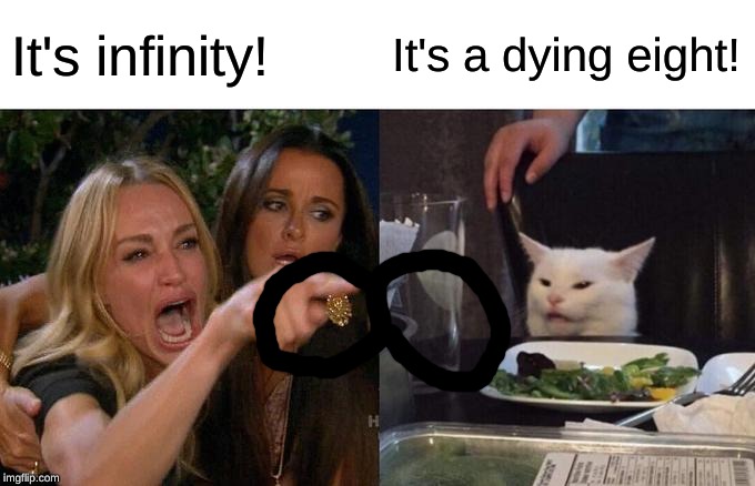 Woman Yelling At Cat |  It's infinity! It's a dying eight! | image tagged in memes,woman yelling at cat | made w/ Imgflip meme maker