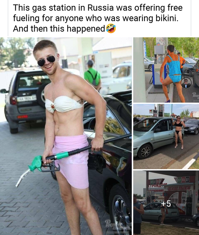 a gas station was offering free gas to anyone wearing a bikini Blank Meme Template