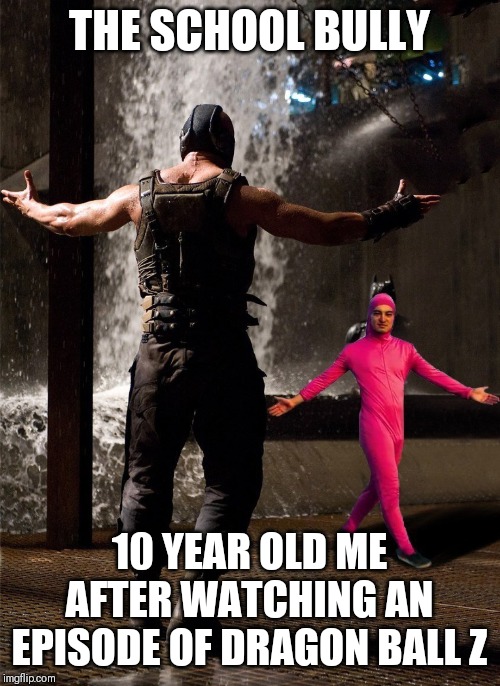Bane vs Filthy Frank | THE SCHOOL BULLY; 10 YEAR OLD ME AFTER WATCHING AN EPISODE OF DRAGON BALL Z | image tagged in bane vs filthy frank | made w/ Imgflip meme maker