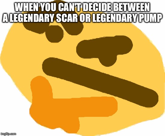 Thonk | WHEN YOU CAN'T DECIDE BETWEEN A LEGENDARY SCAR OR LEGENDARY PUMP | image tagged in thonk | made w/ Imgflip meme maker