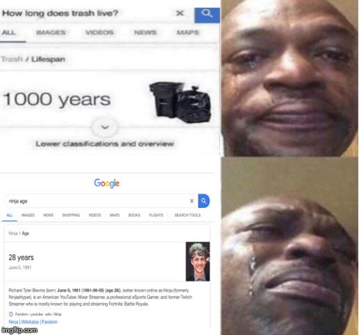 Why | image tagged in black guy crying,ninja,trash | made w/ Imgflip meme maker