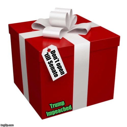 The press tried to open their present a little too early | Don’t open ‘till Senate; Trump Impeached | image tagged in present,trump impeachment,mainstream media,xmas | made w/ Imgflip meme maker