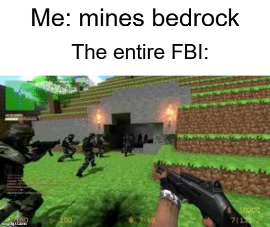 boi | Me: mines bedrock; The entire FBI: | image tagged in fbi open up,funny,memes,fbi,minecraft | made w/ Imgflip meme maker