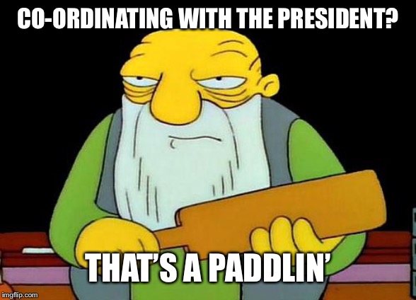 That's a paddlin' Meme | CO-ORDINATING WITH THE PRESIDENT? THAT’S A PADDLIN’ | image tagged in memes,that's a paddlin' | made w/ Imgflip meme maker