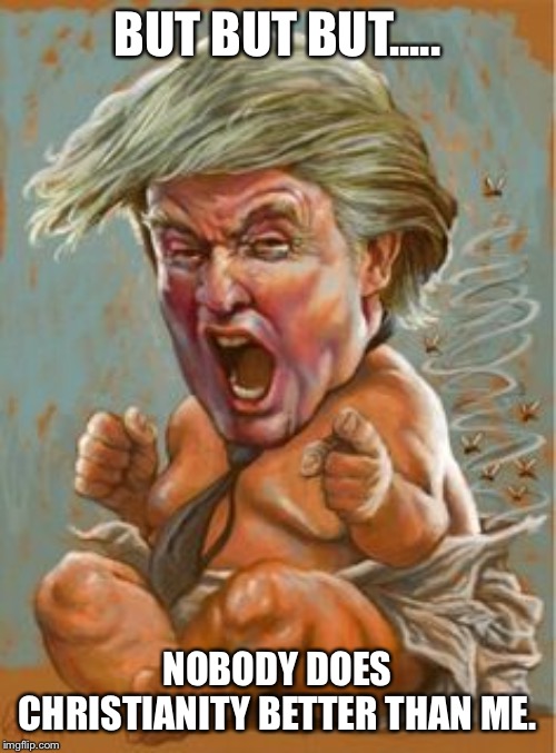 Trump-crybaby | BUT BUT BUT..... NOBODY DOES CHRISTIANITY BETTER THAN ME. | image tagged in trump-crybaby | made w/ Imgflip meme maker