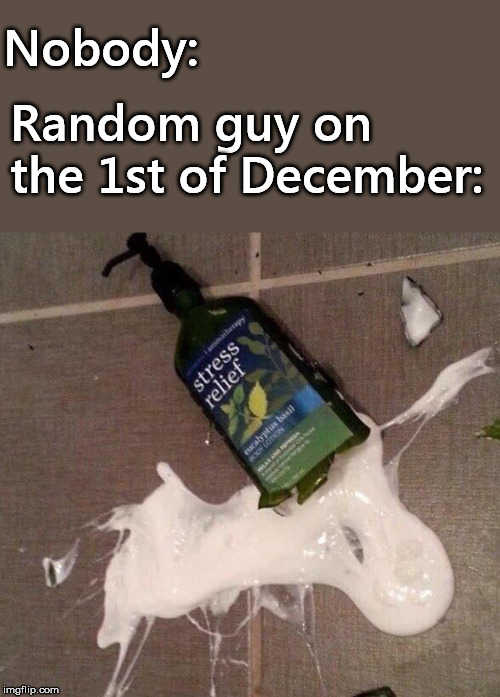 Random guy on the 1st of December:; Nobody: | image tagged in no nut november | made w/ Imgflip meme maker
