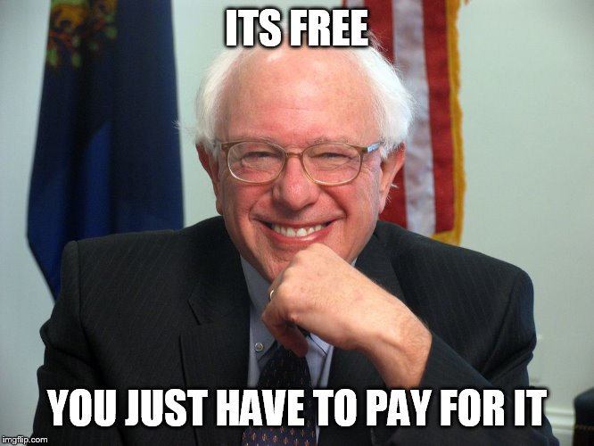 Vote Bernie Sanders | ITS FREE YOU JUST HAVE TO PAY FOR IT | image tagged in vote bernie sanders | made w/ Imgflip meme maker