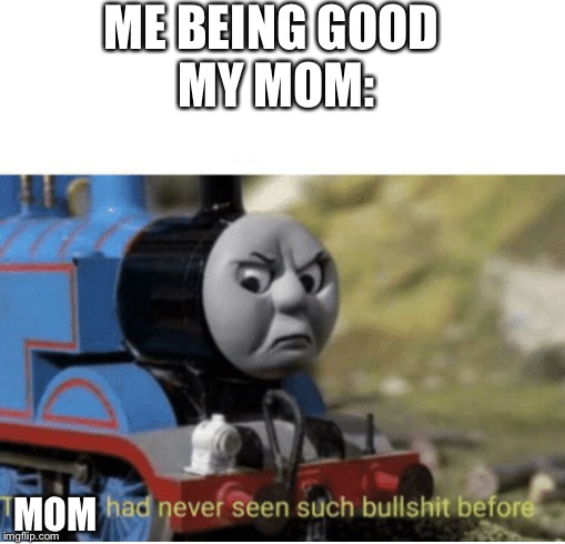 Thomas had never seen such bullshit | ME BEING GOOD 
MY MOM:; MOM | image tagged in thomas had never seen such bullshit | made w/ Imgflip meme maker