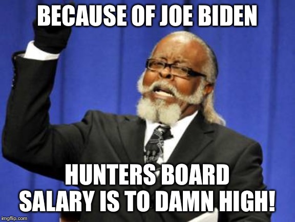 Too Damn High | BECAUSE OF JOE BIDEN; HUNTERS BOARD SALARY IS TO DAMN HIGH! | image tagged in memes,too damn high | made w/ Imgflip meme maker