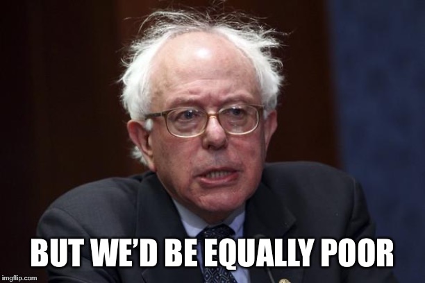 Bernie Sanders | BUT WE’D BE EQUALLY POOR | image tagged in bernie sanders | made w/ Imgflip meme maker