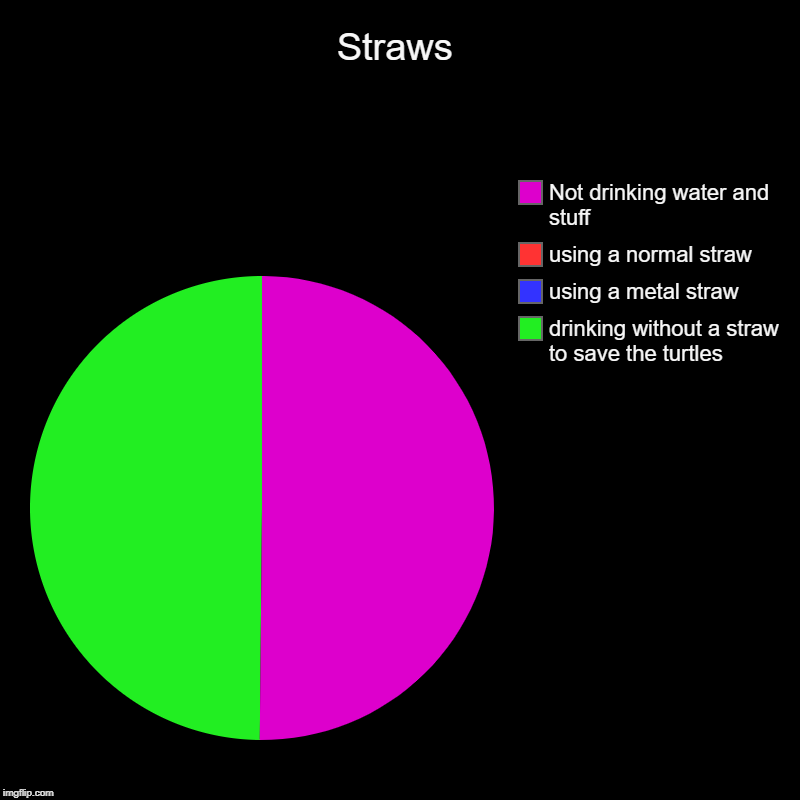 Straws | drinking without a straw to save the turtles, using a metal straw , using a normal straw, Not drinking water and stuff | image tagged in charts,pie charts | made w/ Imgflip chart maker