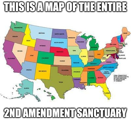 USA map |  THIS IS A MAP OF THE ENTIRE; 2ND AMENDMENT SANCTUARY | image tagged in usa map | made w/ Imgflip meme maker