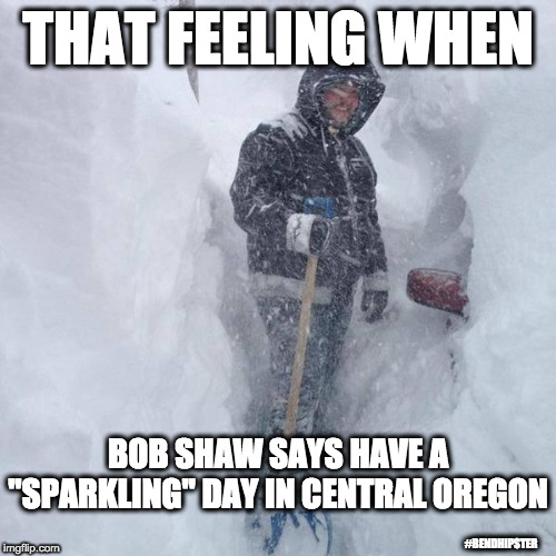 SNOW!!! | THAT FEELING WHEN; BOB SHAW SAYS HAVE A "SPARKLING" DAY IN CENTRAL OREGON; #BENDHIPSTER | image tagged in snow | made w/ Imgflip meme maker