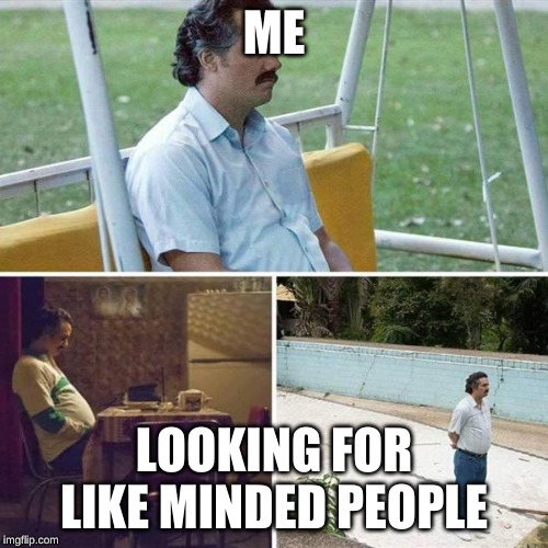 Sad Pablo Escobar | ME; LOOKING FOR LIKE MINDED PEOPLE | image tagged in pablo escobar waiting | made w/ Imgflip meme maker