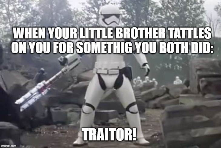 little brother, annoying and is TRAITOR! | WHEN YOUR LITTLE BROTHER TATTLES ON YOU FOR SOMETHIG YOU BOTH DID:; TRAITOR! | image tagged in traitor,brother,annoying,star wars | made w/ Imgflip meme maker