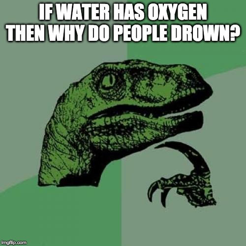 Philosoraptor | IF WATER HAS OXYGEN THEN WHY DO PEOPLE DROWN? | image tagged in memes,philosoraptor | made w/ Imgflip meme maker