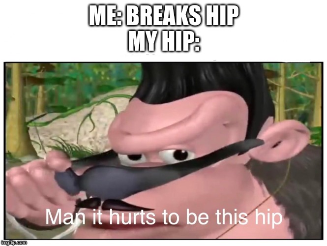 Man it Hurts to Be This Hip | ME: BREAKS HIP
MY HIP: | image tagged in man it hurts to be this hip | made w/ Imgflip meme maker